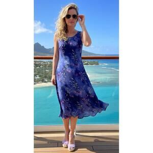 K Petite Purple Floral Sleeveless Midi Dress VTG 6P Vacation Ready